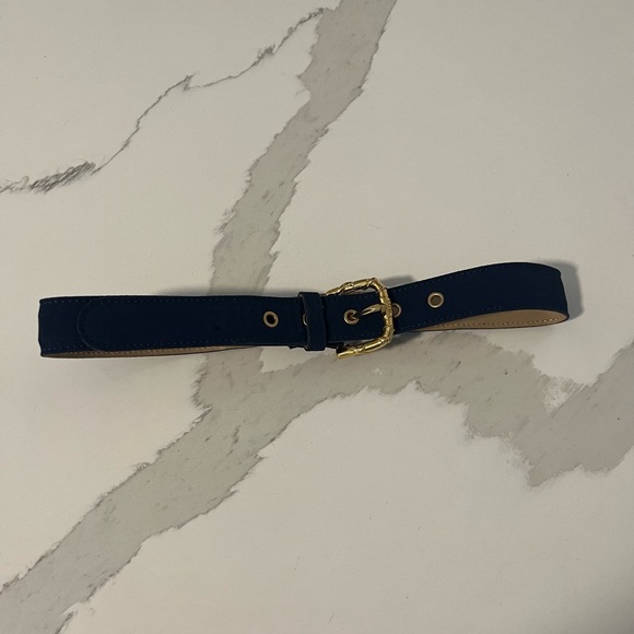 AUTHENTIC EMILIO PUCCI Gold Buckle Waist Belt Leather Trim Blue Size XS-S - Picture 7 of 10